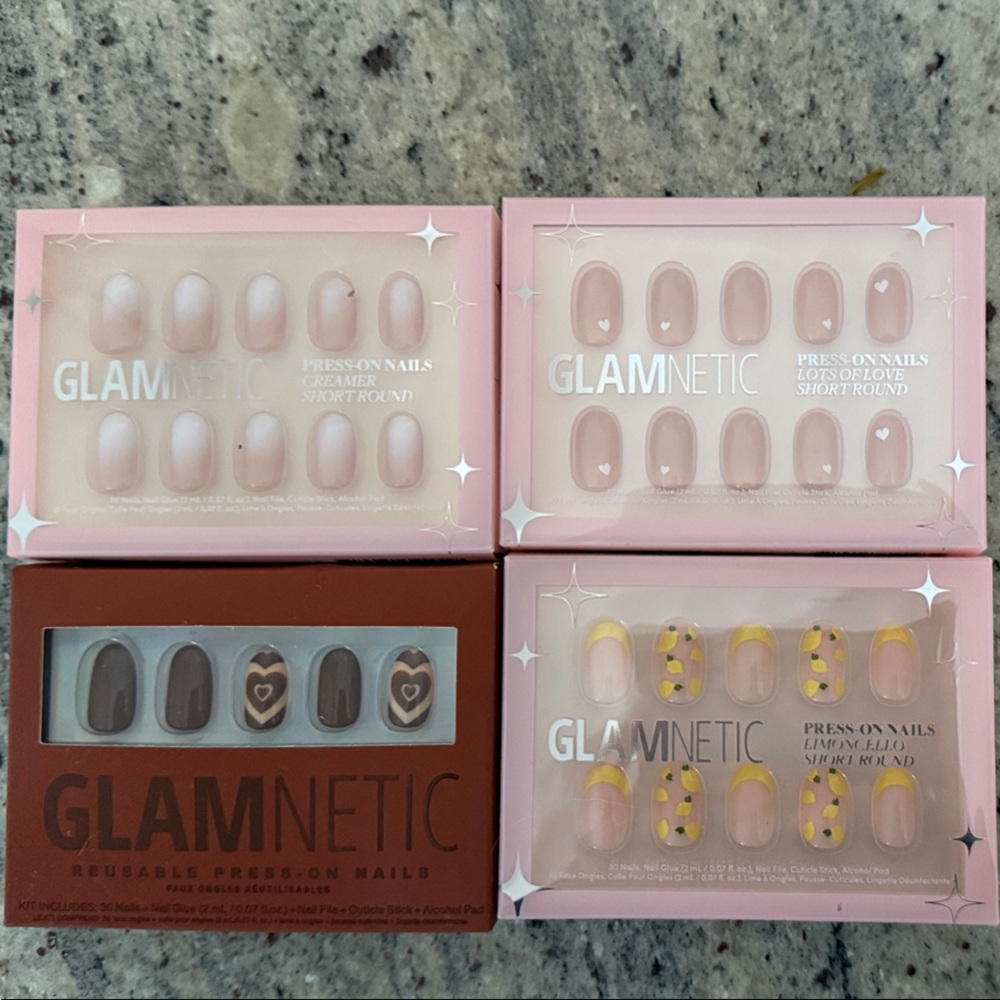 Glamnetic Press-On Nails Set - Pink, Brown, Yellow